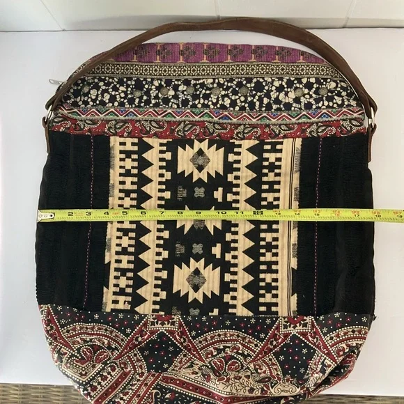 Free People Fold Over Studded Boho Chic Tote Bag Tapestry Rug Bag - Picture 7 of 11